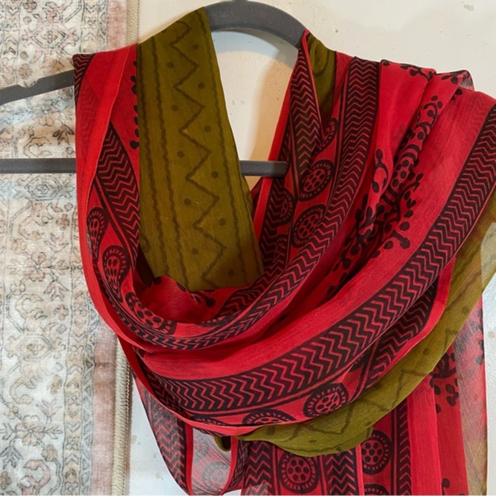 Large Silky Scarf Wrap Abstract Tribal Design